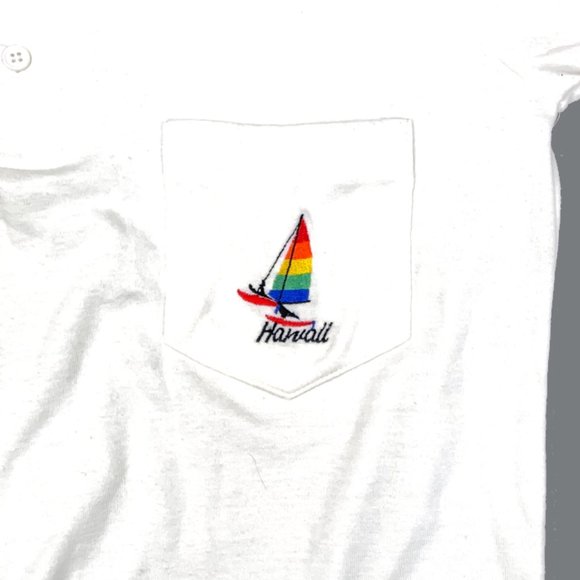 VTG 70s Hawaii Rainbow Stripe Polo Shirt Thin - Picture 3 of 5